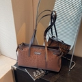 Borsa tote vintage con stampa leopardata marrone, logo e spallacci regolabili - Stampa leopardata
