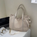 Beige grote draagtas van gewassen stof met verstelbare brede riem en dubbele handvatten - Broken Wit