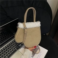 Bolso bandolera de ante tostado con ribete de borrego sintético blanco elegante - Caqui