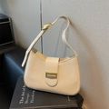 Minimalist cream white PU leather underarm bag with adjustable golden buckle strap - Off White