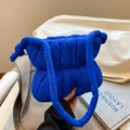 Quilted electric blue cloud puffer bag with padded handle for trendy commute - Blue