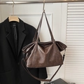 Grande borsa tote marrone vintage minimalista in pelle cerata di alta qualità lusso - Marrone