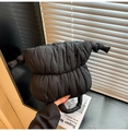 Chic black quilted cloud bag with padded handles and side knot details in puffy nylon - Black