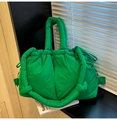 Quilted tote bag in vibrant neon green with padded shoulder straps and drawstring - Dark Green