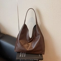 Bolso tote hobo retro marrón oscuro de gran capacidad con correa de hombro ancha - Marrón