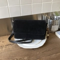 Minimalist black matte crossbody bag with unique wooden bead charm and flap design - Black With Pendant