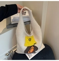 Off-white plush tote bag with yellow smiley face bucket hat patch for women - Off White