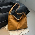 Retro caramel hobo bag in frosted suede finish with leather straps and metal hardware - Brown