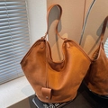 Vintage caramel brown suede tote bag with large capacity and matching small pouch charm - Brown