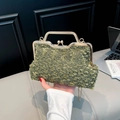 Sac à main vintage en tweed vert avec fermoir perle et bandoulière chaîne - Vert