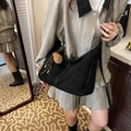 Black canvas tote bag with white contrast stitching and a cute bear bag charm accessory - With Pendant / Black