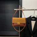 Vintage retro crossbody bag in caramel suede and dark brown leather with golden hardware - Frosted Brown without Pendant