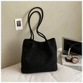 Minimalist black canvas tote bag with large capacity for daily commuting and office work - Black without Pendant