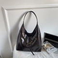 Sac hobo vintage marron foncé en cuir brillant avec ordinateur pour un look quotidien - café