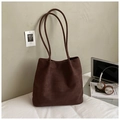 Deep brown suede shoulder tote bag with spacious interior for laptop and magazines - Coffee without Pendant