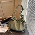 Grass green corduroy hobo bag with ruched handle and drawstring side details - Green