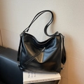 Versatile black PU leather tote bag convertible to backpack with silver zipper detail - Black