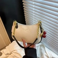 Chic off-white lychee grain hobo bag with gold chain and cherry charm for women - With Pendant / White