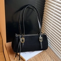 Sac sous le bras vintage noir mat avec bandoulière motif crocodile et détails dorés chic - Noir