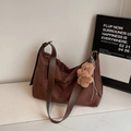 Brown faux suede large capacity crossbody bag with leather strap and plush bear charm - Coffee with Pendant