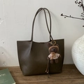 Dark olive green pebbled leather tote bag with a cute brown teddy bear charm - Cocoa With Charm