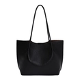 Classic black pebbled leather tote bag with long straps for women's daily commute - Black without Pendant