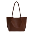 Deep brown pebble leather tote bag with long shoulder straps and large capacity - Brown No Pendant