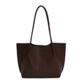 Deep brown faux leather tote bag with lychee texture and long double shoulder straps - Tan Without Charm