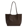 British style large brown plaid tote bag with lychee grain leather and long shoulder straps - Cocoa Without Charm