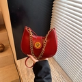 Retro deep red crescent crossbody bag with large gold twist lock and metal chain - Burgundy
