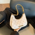 Classic beige checkered crescent armpit bag with elegant brown strap and metal detail - Underarm Bag (Style 2) / Style 2 Khaki (Tassels) without Pendants