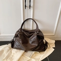 Grande borsa tote in pelle marrone scuro con finiture argento e cinturini laterali - Caffè senza Ciondolo