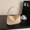 Minimalist khaki suede shoulder bag with smooth leather trim and golden hardware - Beige Grey