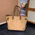 Borsa tote in camoscio marrone con finiture in pelle e dettagli dorati per ufficio - Cachi