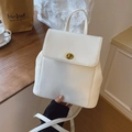 Minimalist white faux leather mini backpack with gold twist lock and adjustable straps - Off-white