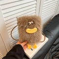 Braune flauschige Monster Plüschtasche mit Cartoon-Augen und langem Kunstfell-Effekt - Braun