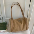 Vintage-Tragetasche aus braunem Nubukleder mit doppelten Trägern und Nahtdetails - Khaki