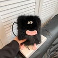 Furry black monster crossbody bag with plush details and a long shoulder strap - Black