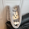 Sac à bandoulière en peluche grise avec tête de lapin 3D et fourrure douce - Gris