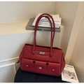 Bolso tote retro rojo intenso de gran capacidad con diseño multibolsillo y cierre de metal - Burdeos