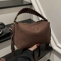Borsa a mano marrone scuro con nappe, manico intrecciato e finitura scamosciata - Marrone