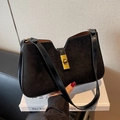 Borsa a secchiello retrò in ecopelle scamosciata nera con chiusura dorata vintage - Nero