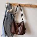 Vintage dark brown large capacity faux leather tote bag with crinkle texture - Coffee (No Pendant)
