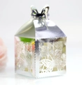 Silver laser-cut wedding gift box with butterfly closure and intricate hollow floral pattern - Reflective Silver