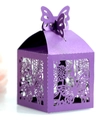Elegant purple laser-cut wedding candy box with intricate butterfly and floral patterns - Dark Purple