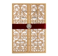 European laser-cut gold wedding invitation with burgundy belt and rhinestone buckle - Beige Gold