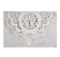 Silver laser-cut wedding invitation card with glitter finish and heart lace pattern - Silver