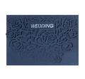 Navy blue laser-cut wedding invitation featuring intricate rose patterns and wedding text - Dark Blue