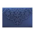Macro detail of dark blue laser-cut lace pattern on pearlescent wedding invitation - Magic Blue