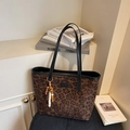 Chic large leopard print tote bag with beaded tassel and slim handles for women - Leopard Coffee With Tassel